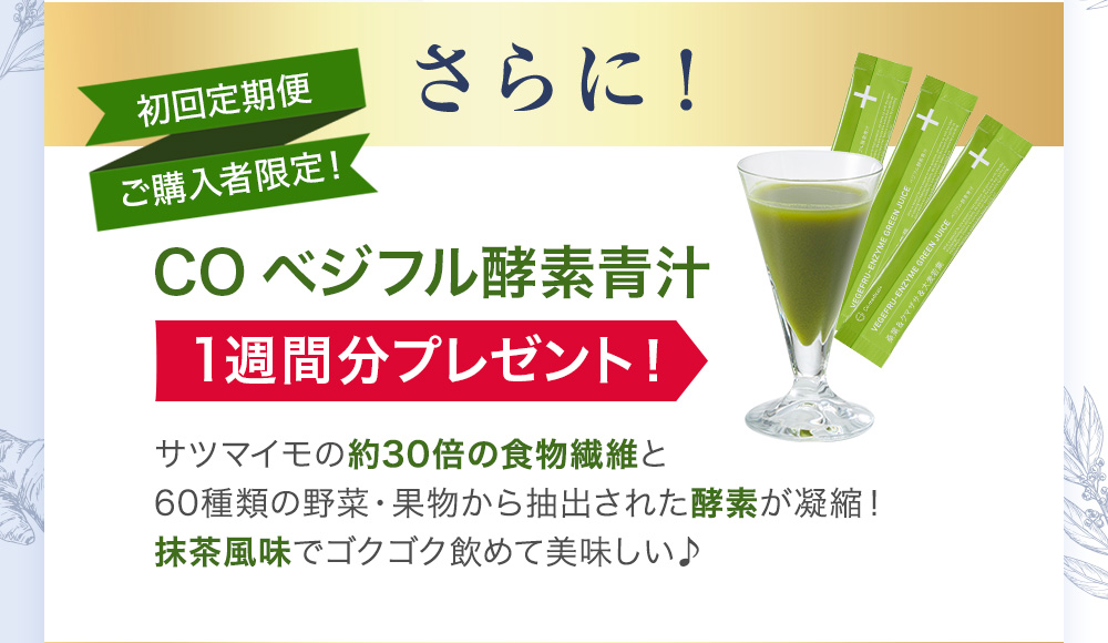 初回定期便ご購入者限定！CO ベジフル酵素青汁1週間分プレゼント！